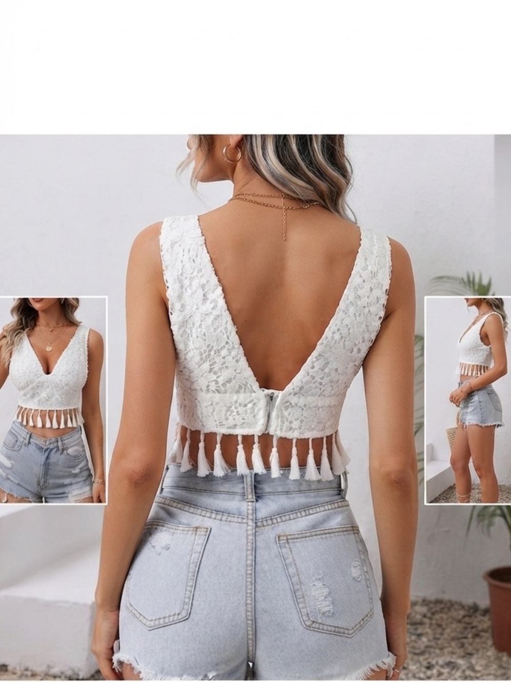 SHEIN VCAY Fringe Trim Crop Tank Top size XL NWT